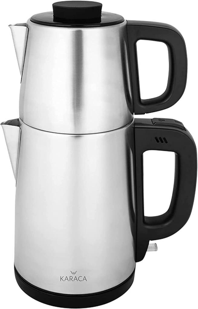 Karaca Tea Break Inox Siyah 1650 W Çelik Demlikli Çay Makinesi-TEŞHİR