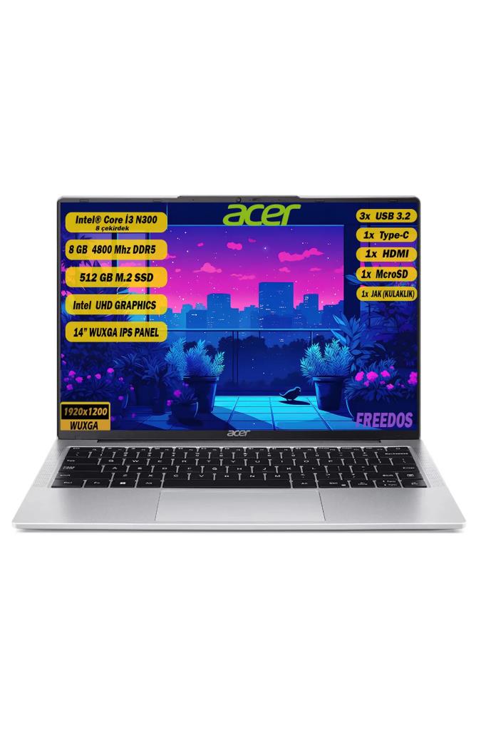 Acer Aspire Lite AL14-31P-39KN NX.KS9EY.002 i3-N300 8 GB 512 GB SSD UHD Graphics 14" WUXGA Notebook - TEŞHİR