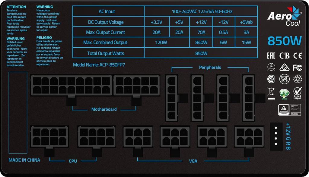 Aerocool P7 AE-P7P850 850 W Power Supply Teşhir