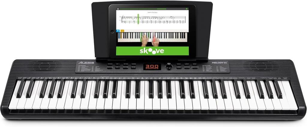 Alesis Melody 61 Başlangıç Seviyesi Piyano Klavye 61 Tuş, Hoparlör, Tablet/Nota Standı, 300 Ses ve Müzik Dersleri ile Birlikte
