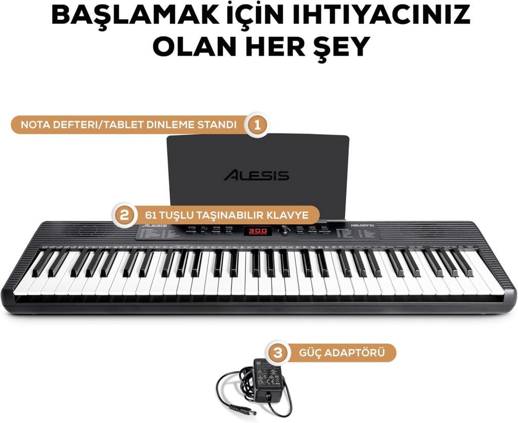 Alesis Melody 61 Başlangıç Seviyesi Tablet Nota Standı Hoparlör 61 Tuş Piyano Klavye - TEŞHİR