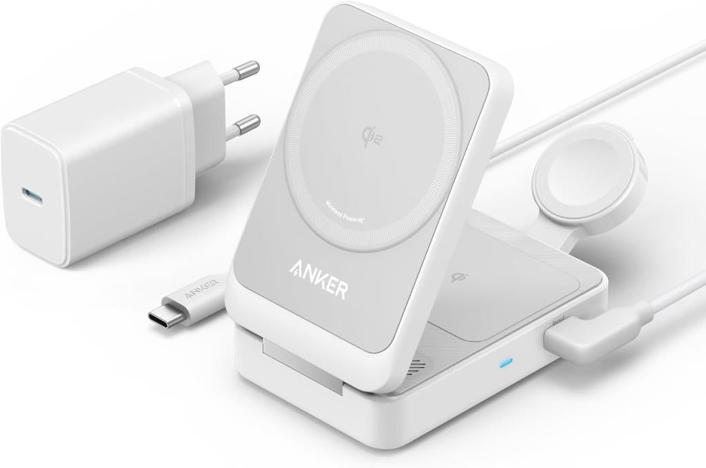 Anker B2557 MagGo Beyaz 3in1 Kablosuz Hızlı Şarj Aleti