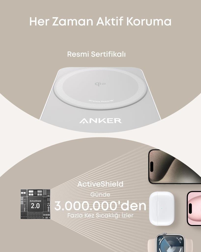 Anker B2557 MagGo Beyaz 3in1 Kablosuz Hızlı Şarj Aleti
