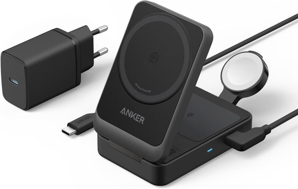Anker B2557 MagGo Siyah 3in1 Kablosuz Hızlı Şarj Aleti
