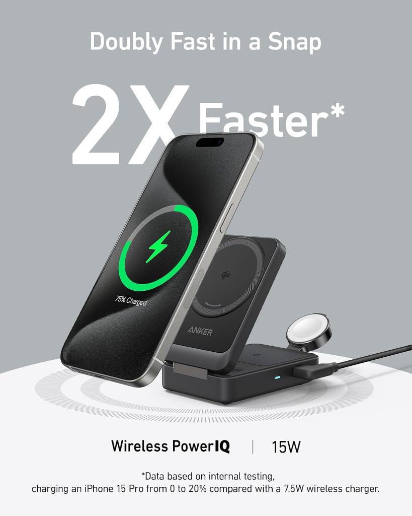 Anker B2557 MagGo Siyah 3in1 Kablosuz Hızlı Şarj Aleti - TEŞHİR