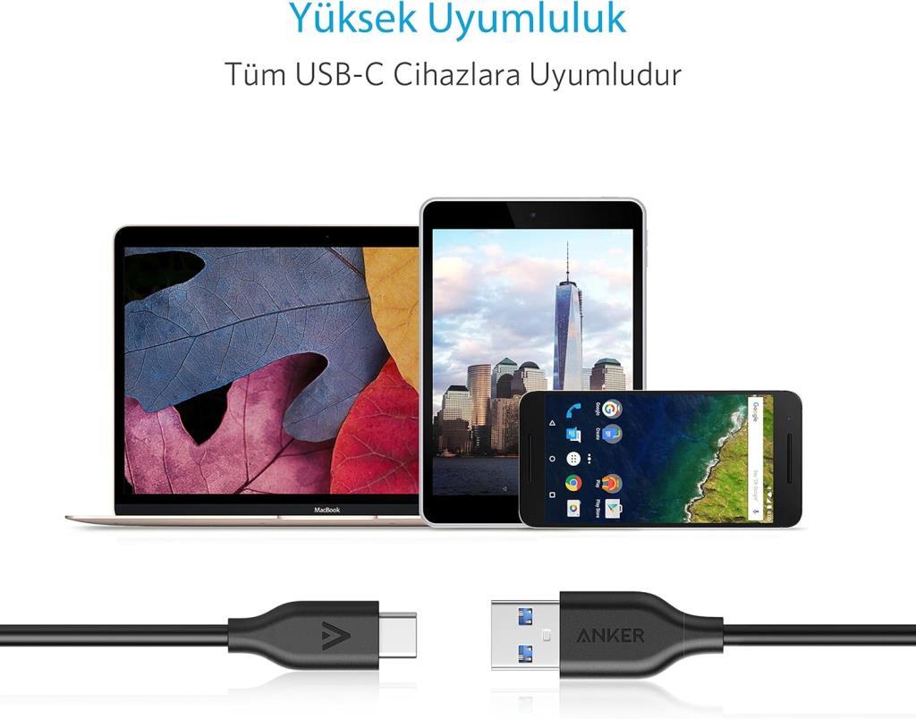 Anker Powerline 3 Feet USB Type-C - USB 3.0 Kablosu Siyah - A8163H11