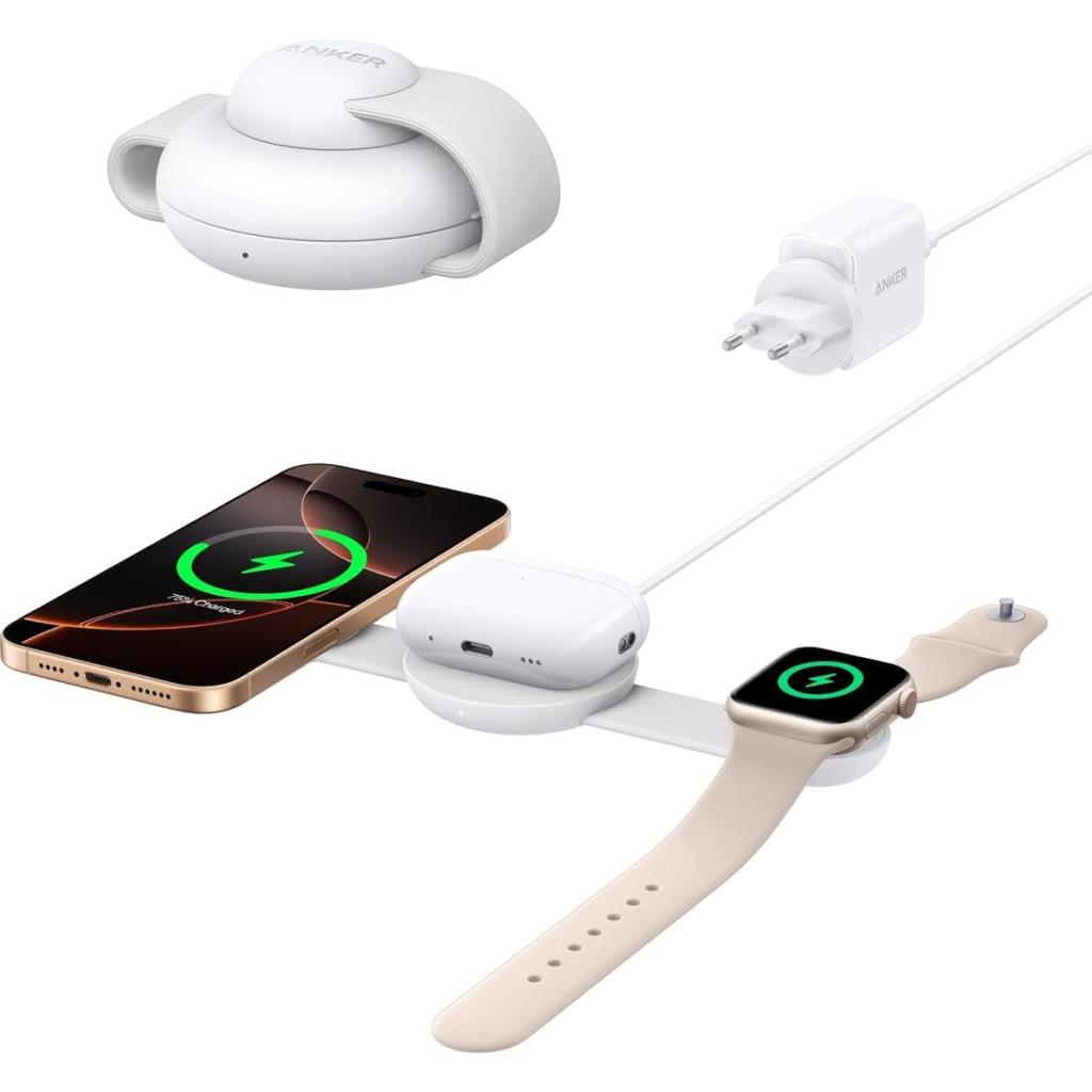 Anker Ufo MagGo B25M8 Beyaz 3in1 MagSafe Kablosuz Şarj Aleti - OUTLET