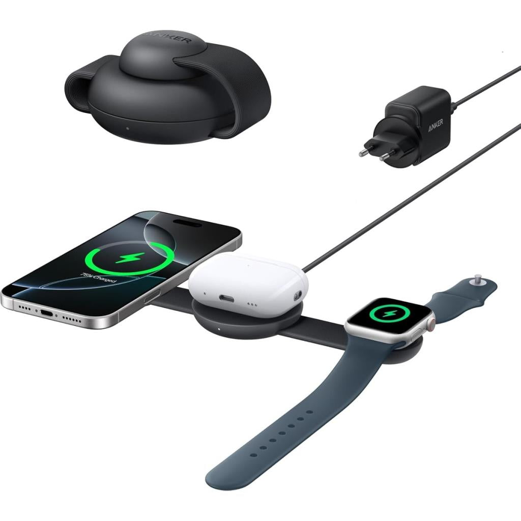 Anker Ufo MagGo B25M8 Siyah 3in1 MagSafe Kablosuz Şarj Aleti - OUTLET