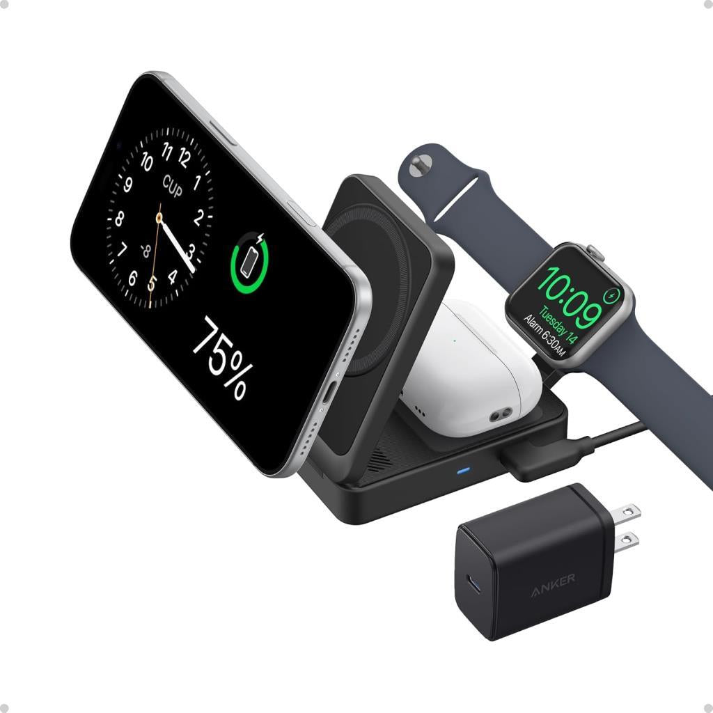 Anker Ufo MagGo B25M8 Siyah 3in1 MagSafe Kablosuz Şarj Aleti - TEŞHİR