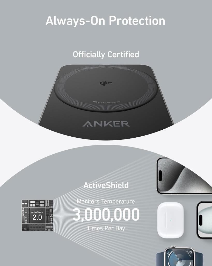 Anker Ufo MagGo B25M8 Siyah 3in1 MagSafe Kablosuz Şarj Aleti - TEŞHİR