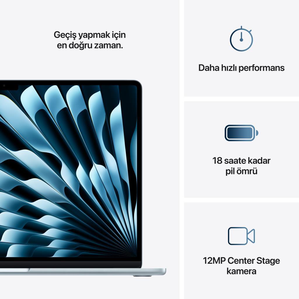 Apple 15" MacBook Air: Apple M4 chip with 10-core CPU and 10-core GPU, 16GB, 512GB SSD-Gök Mavisi-OUTLET
