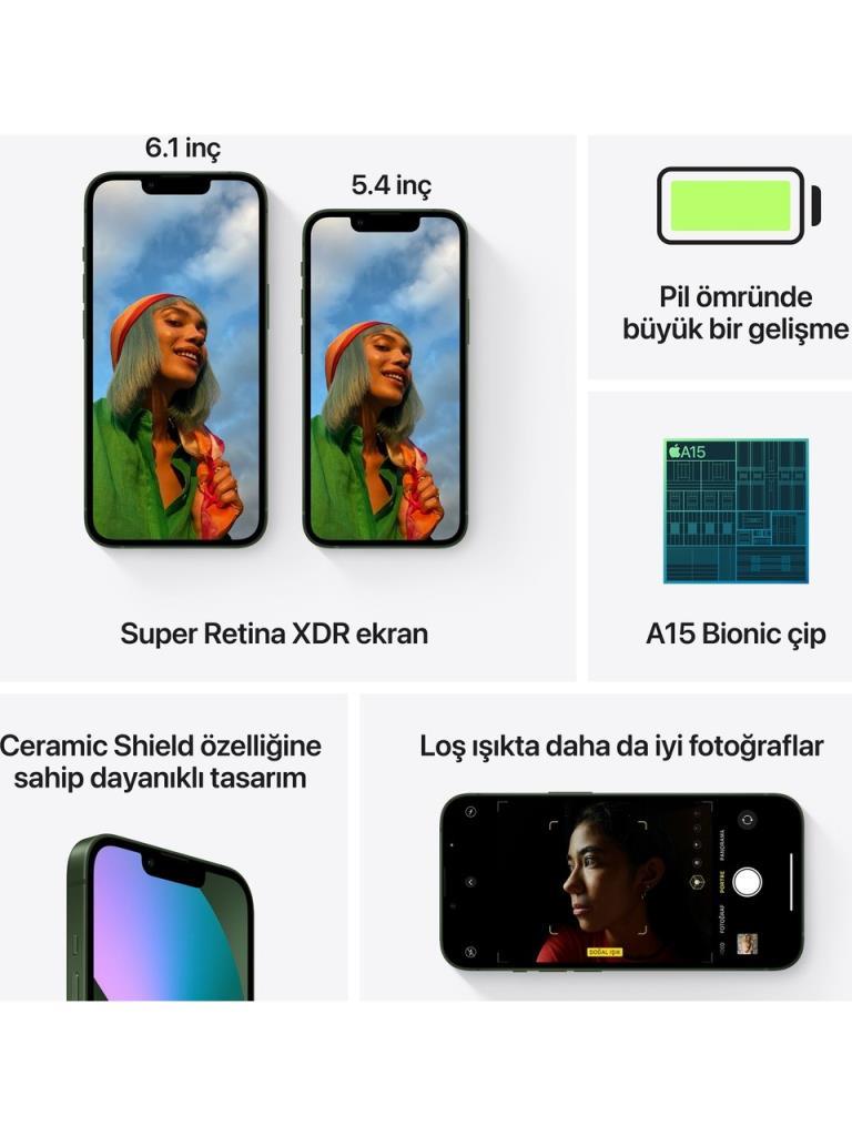 Yenilenmiş iPhone 13 128 GB Yeşil Cep Telefonu (1 Yıl Garantili) - B Kalite