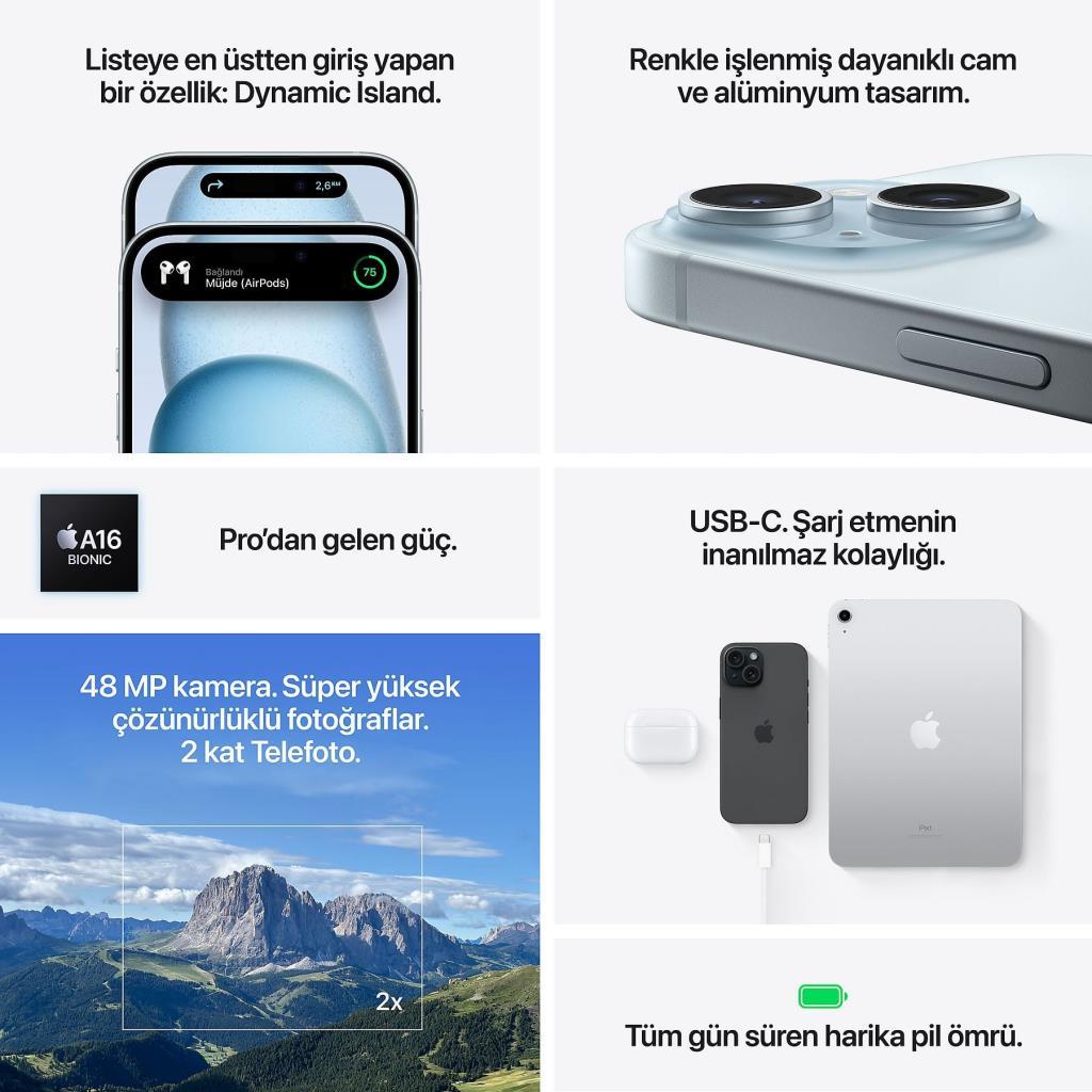 Yenilenmiş iPhone 15 128 GB Siyah Cep Telefonu (1 Yıl Garantili) - A Kalite
