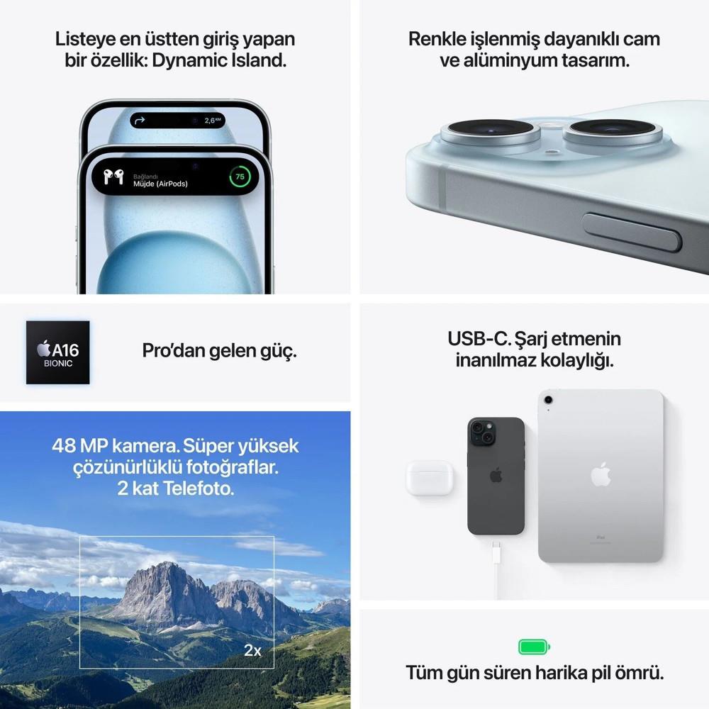 Yenilenmiş iPhone 15 256 GB Siyah Cep Telefonu (1 Yıl Garantili) - B Kalite