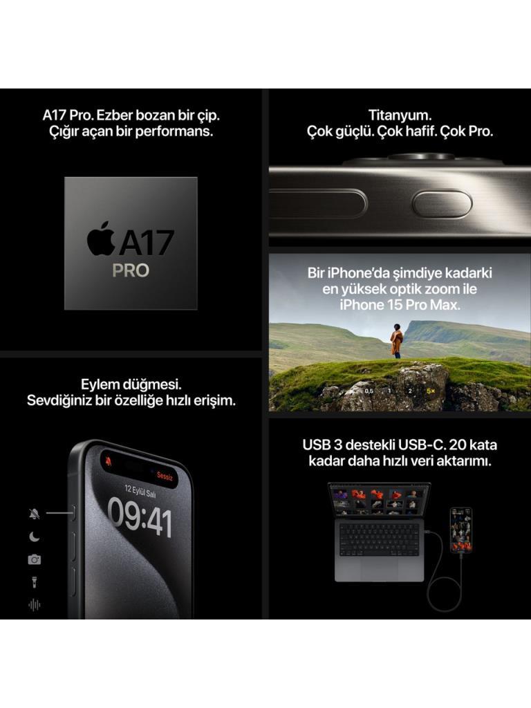 Yenilenmiş iPhone 15 Pro 128 GB Siyah Titanyum Cep Telefonu (1 Yıl Garantili) - B Kalite
