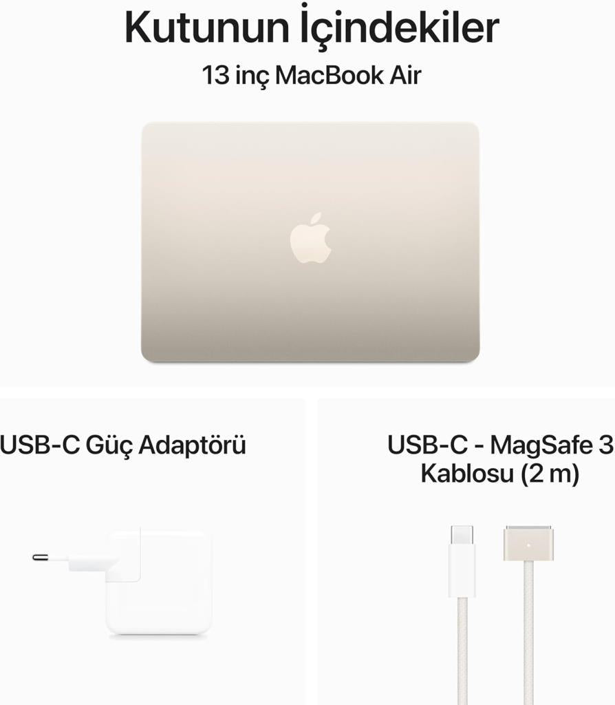 MacBook Air M3 16 GB 512 GB SSD 13.6" MXCU3TU/A Yıldız Işığı (Apple Türkiye Garantili)