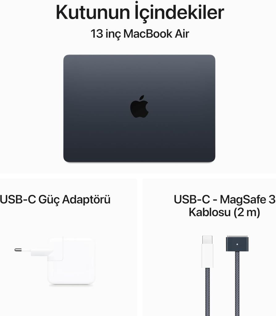 MacBook Air M3 8 GB 256 GB SSD 13.6" MRXV3TU/A Gece Yarısı Outlet (Açıklamayı Okuyunuz)