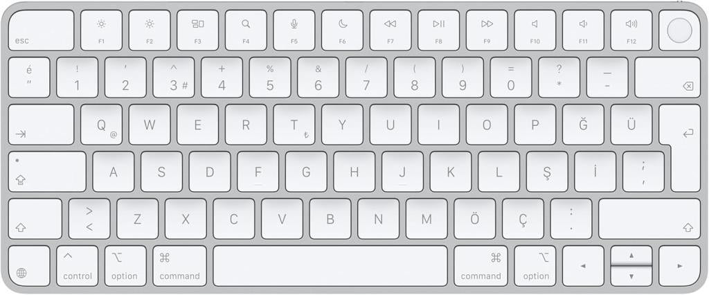 Apple Touch ID özellikli Magic Keyboard: Bluetooth, şarj edilebilir. Apple çipe sahip Mac bilgisayarlarla çalışır; Türkçe Q Klavye, Beyaz Tuşlar (USB-C) Outlet