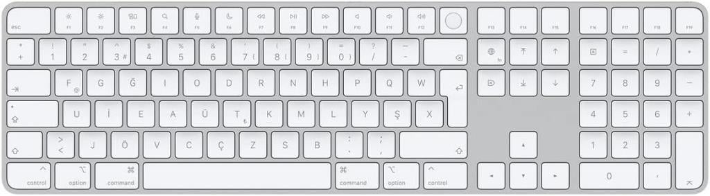 Apple Magic Keyboard Touch ID Sayısal Tuş Takımlı Türkçe F Klavye Beyaz Lightning Kablosuz Klavye
