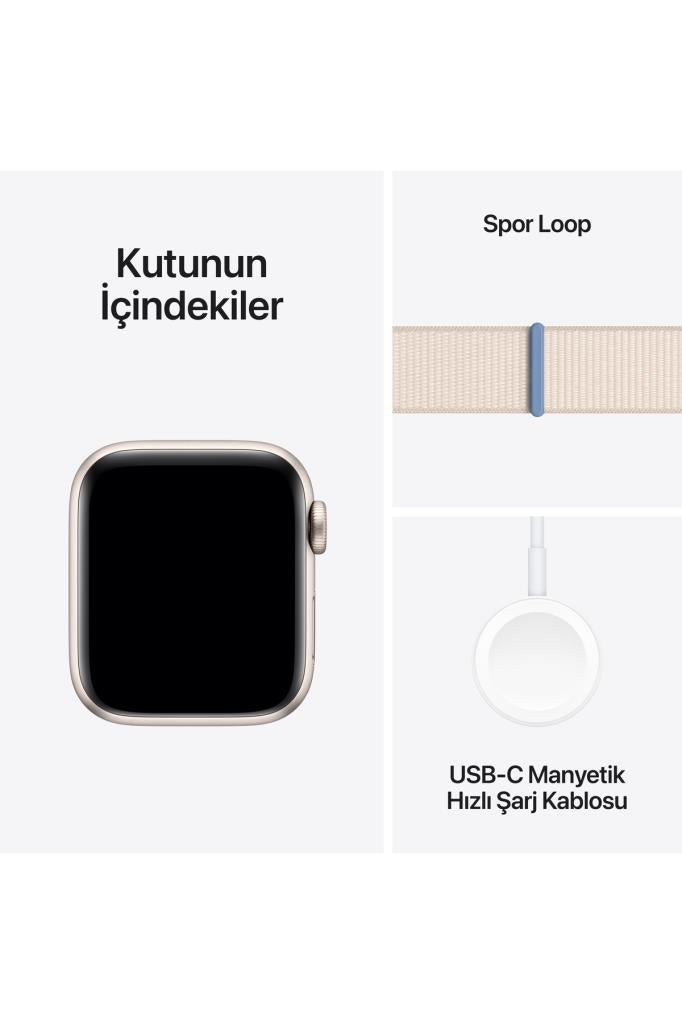 Apple Watch SE 2 2023 GPS 40mm Yıldız Işığı Alüminyum Kasa ve Yıldız Işığı Spor Loop Kordon Akıllı Saat