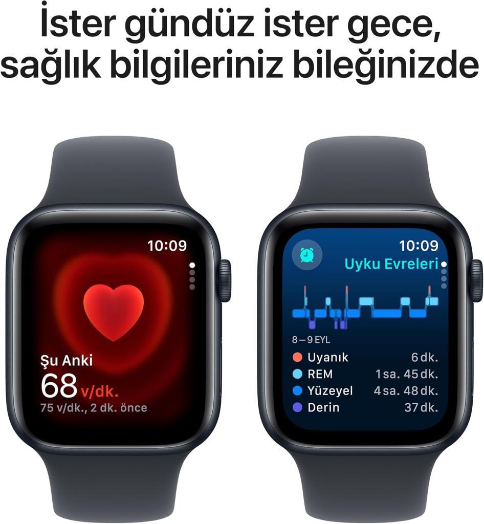Apple Watch SE 2 GPS 44mm Gece Yarısı Alüminyum Kasa ve Spor Kordon Akıllı Saat - Teşhir