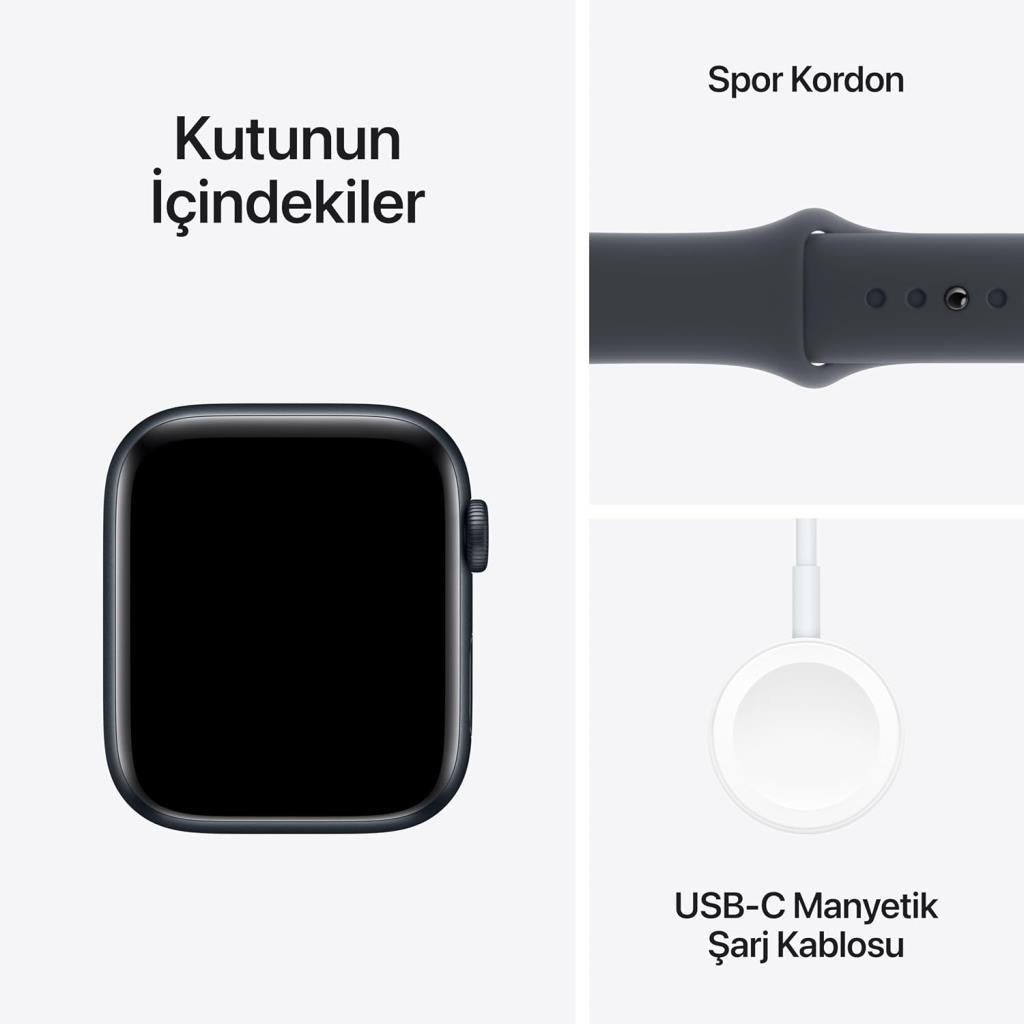 Apple Watch SE 2 GPS 44mm Gece Yarısı Alüminyum Kasa ve Spor Kordon Akıllı Saat - Teşhir