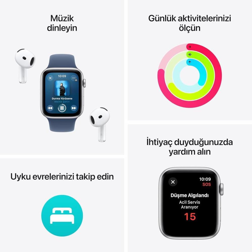 Apple Watch SE 2 2023 GPS 44mm Gümüş Rengi Alüminyum Kasa ve Bulut Mavisi Spor Loop Kordon Akıllı Saat - Teşhir