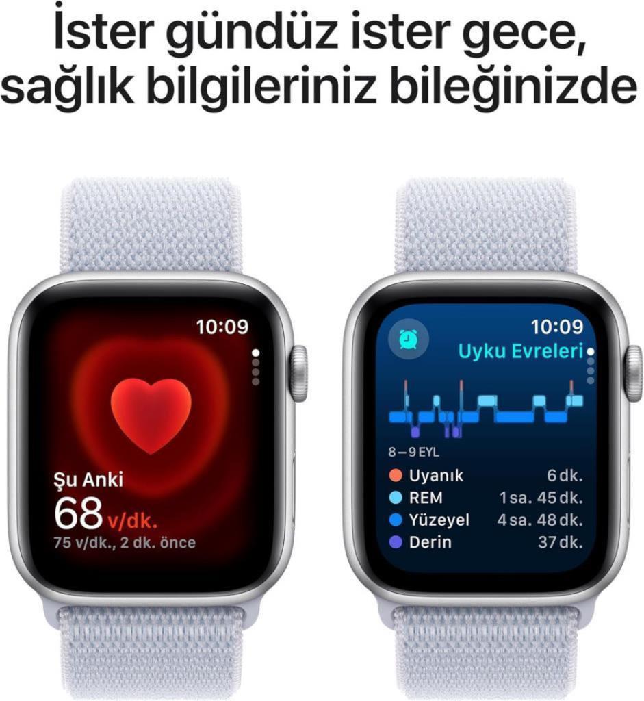 Apple Watch SE 2 2023 GPS 44mm Gümüş Rengi Alüminyum Kasa ve Bulut Mavisi Spor Loop Kordon Akıllı Saat - Teşhir
