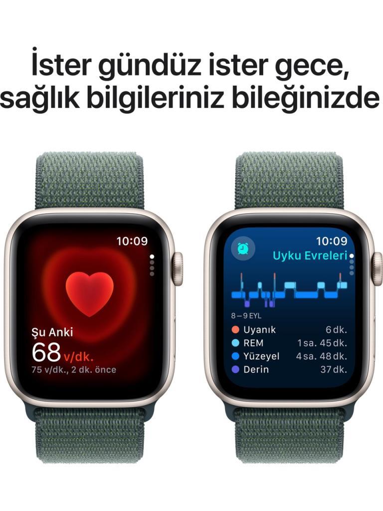 Apple Watch SE 2 2023 GPS 44mm Yıldız Işığı Alüminyum Kasa ve Göl Yeşili Spor Loop Kordon Akıllı Saat - Teşhir