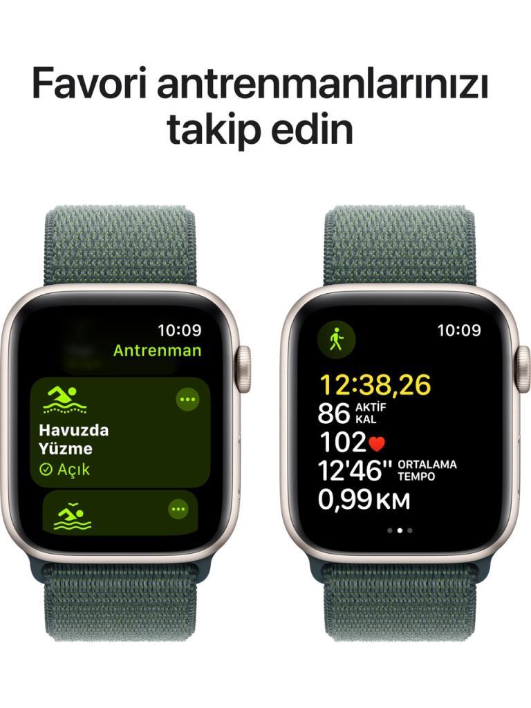 Apple Watch SE 2 2023 GPS 44mm Yıldız Işığı Alüminyum Kasa ve Göl Yeşili Spor Loop Kordon Akıllı Saat - Teşhir
