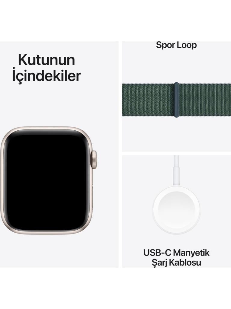 Apple Watch SE 2 2023 GPS 44mm Yıldız Işığı Alüminyum Kasa ve Göl Yeşili Spor Loop Kordon Akıllı Saat - Teşhir
