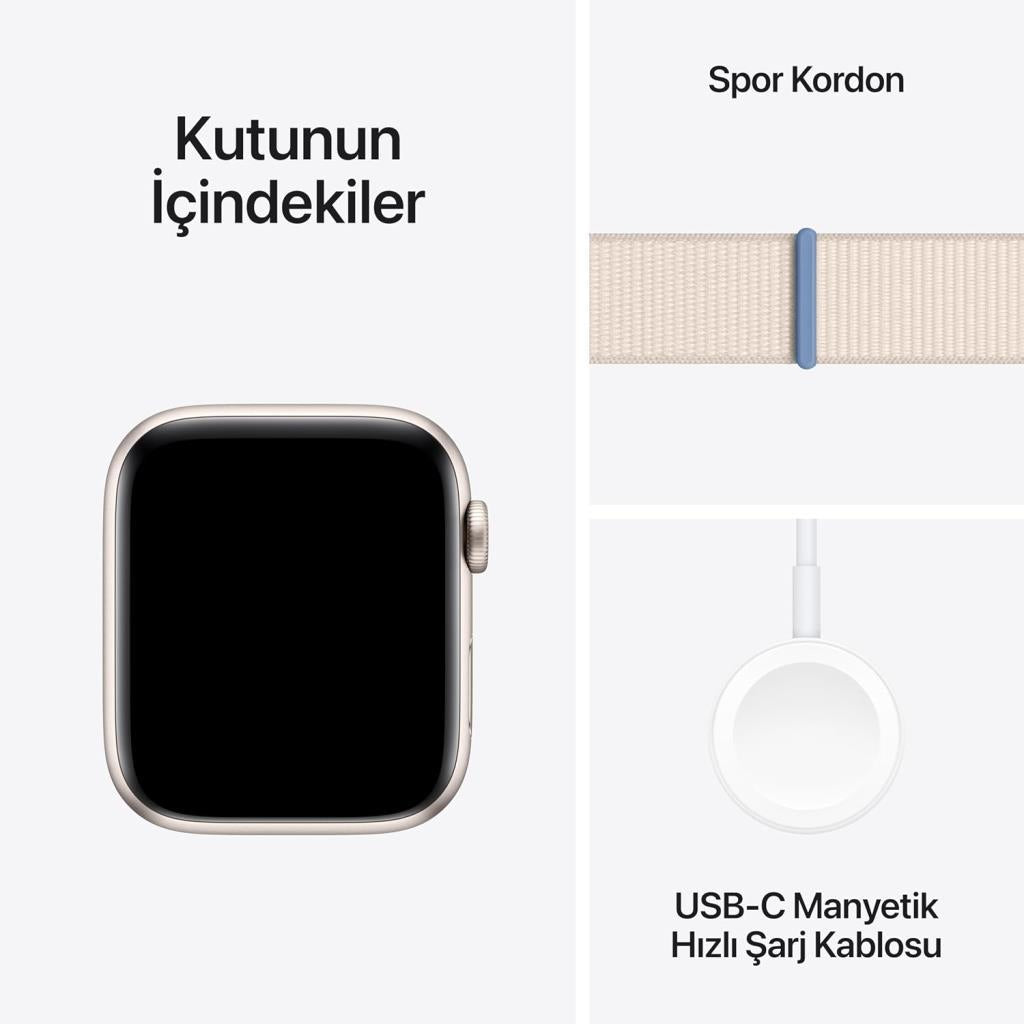 Apple Watch SE 2 2023 GPS 44mm Yıldız Işığı Alüminyum Kasa ve Yıldız Işığı Spor Loop Kordon Akıllı Saat - Teşhir