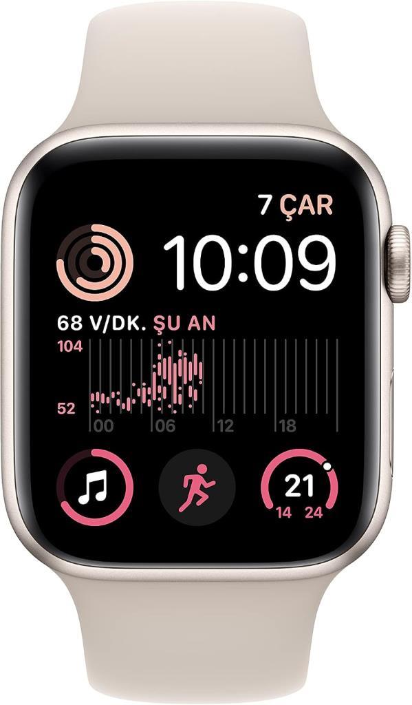 Apple Watch SE 2 GPS 44mm Yıldız Işığı Alüminyum Kasa ve Spor Kordon Akıllı Saat