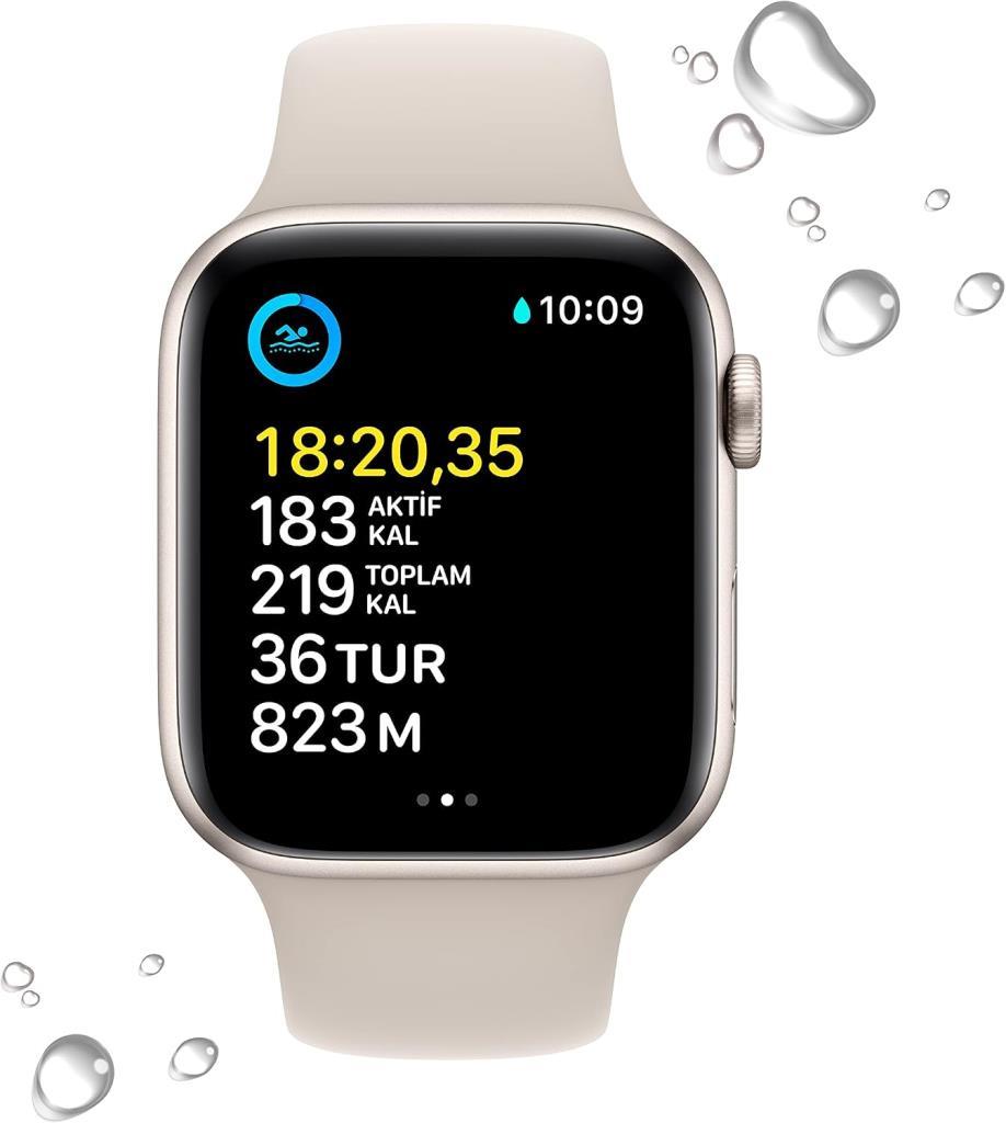 Apple Watch SE 2 GPS 44mm Yıldız Işığı Alüminyum Kasa ve Spor Kordon Akıllı Saat