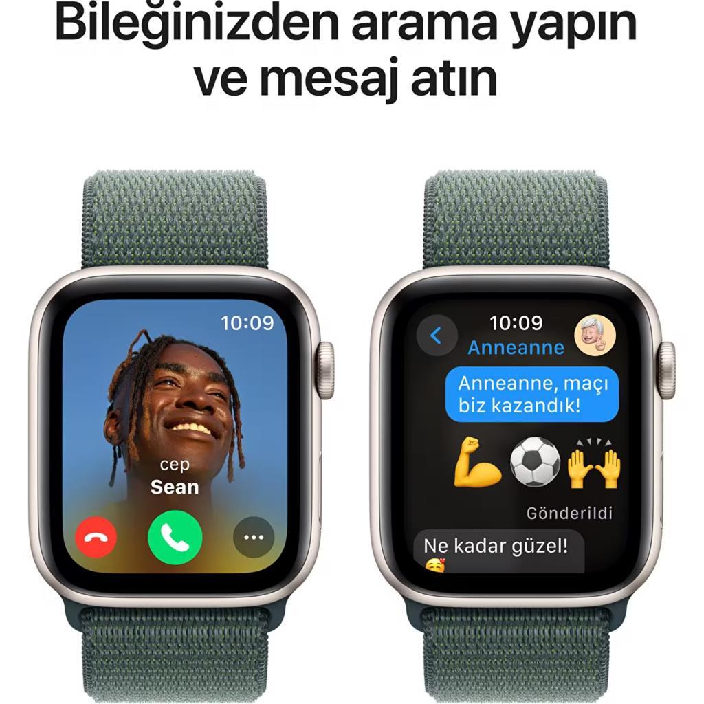 Apple Watch SE (2. nesil) GPS 44 mm Yıldız Işığı Kasa Akıllı Saat ve Göl Yeşili Spor Loop - Standart. Fitness ve Uyku Takibi, T