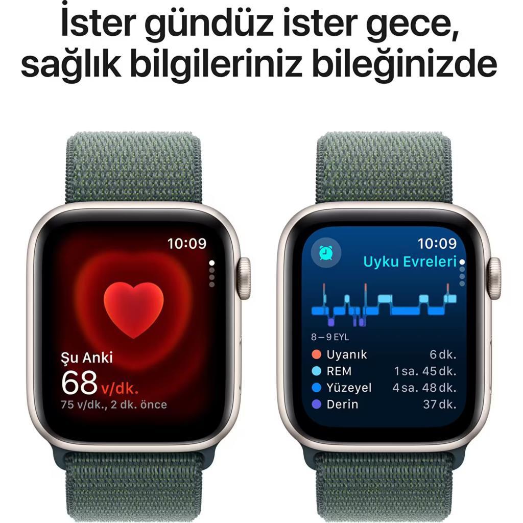 Apple Watch SE (2. nesil) GPS 44 mm Yıldız Işığı Kasa Akıllı Saat ve Göl Yeşili Spor Loop - Standart. Fitness ve Uyku Takibi, T
