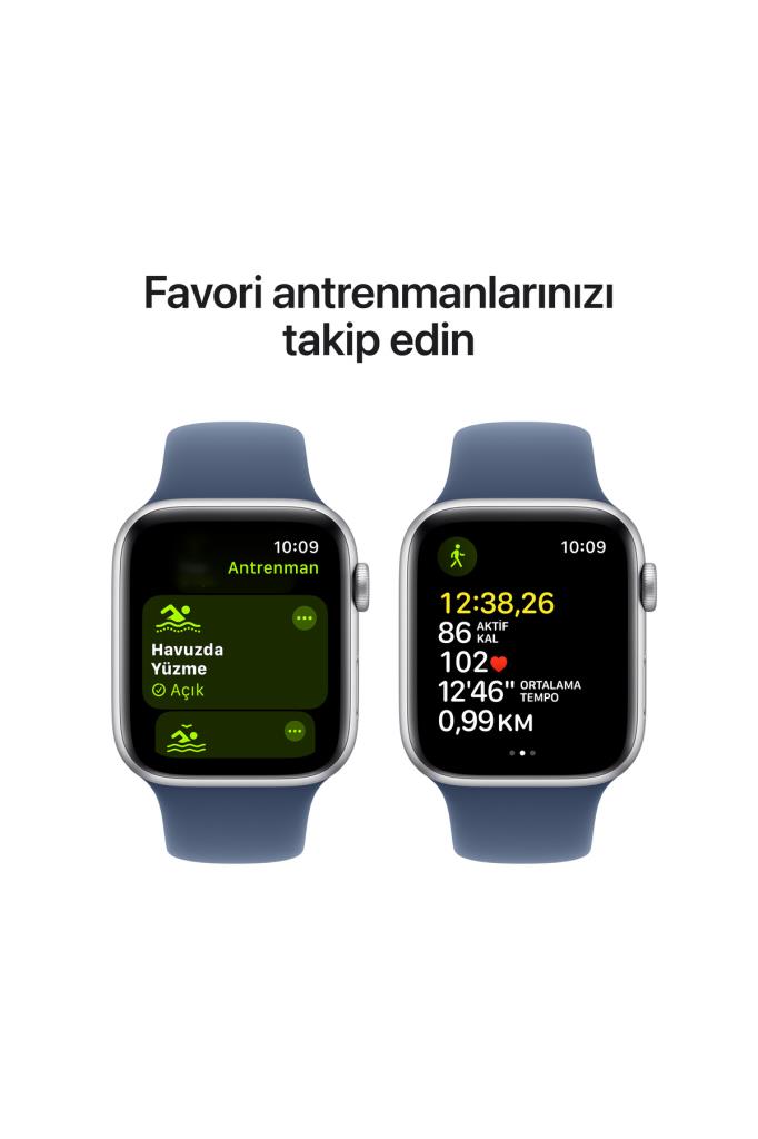 Apple Watch SE GPS 40mm Gümüş Alüminyum Kasa + Kot Rengi Spor Kordon - M/L
