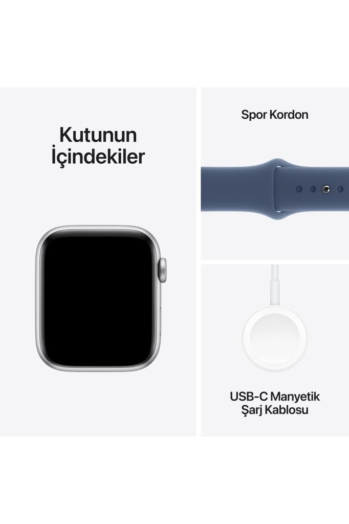 Apple Watch SE GPS 40mm Gümüş Alüminyum Kasa + Kot Rengi Spor Kordon - M/L