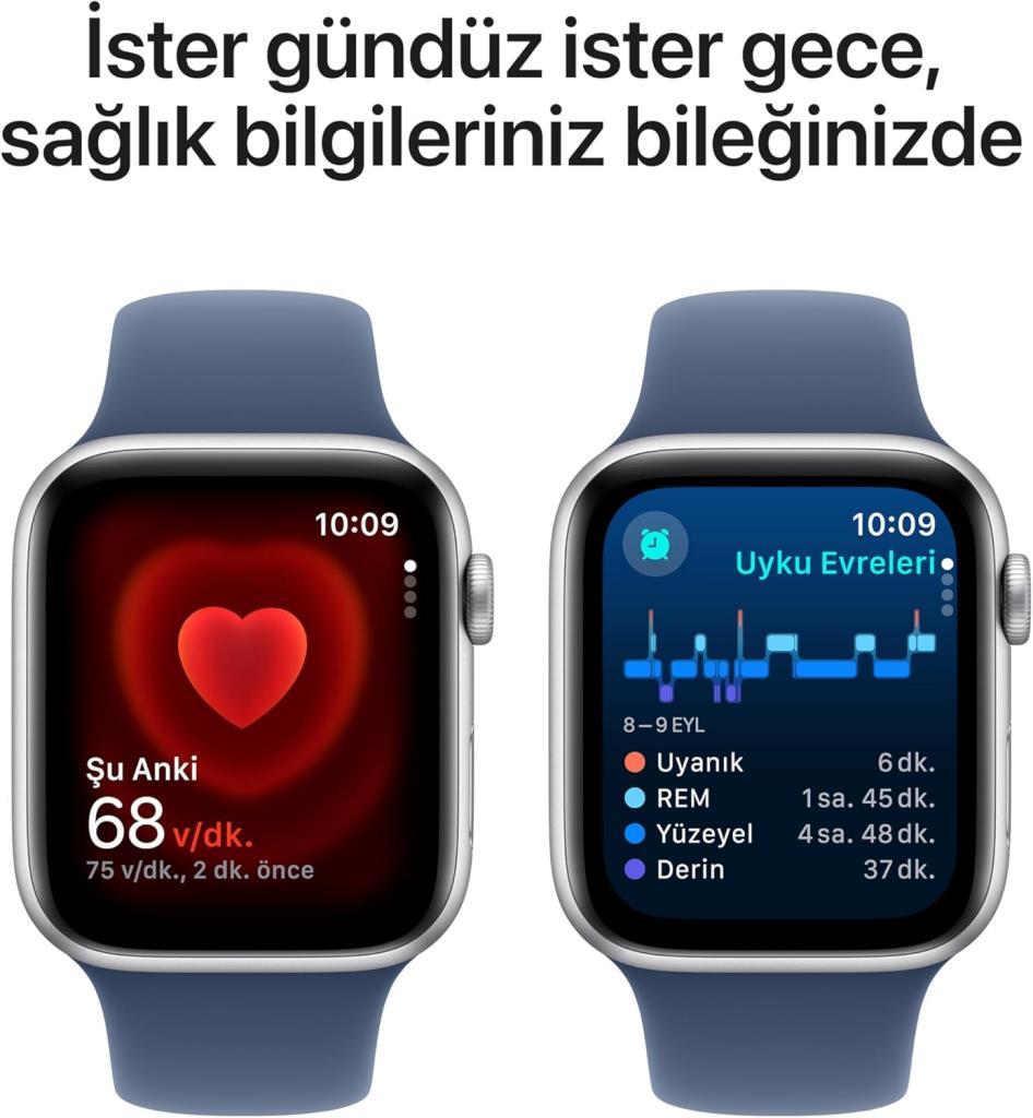 Apple Watch SE 2 2023 GPS 40mm Gümüş Rengi Alüminyum Kasa ve Kot Rengi Spor Kordon Akıllı Saat (Apple Türkiye Garantili)