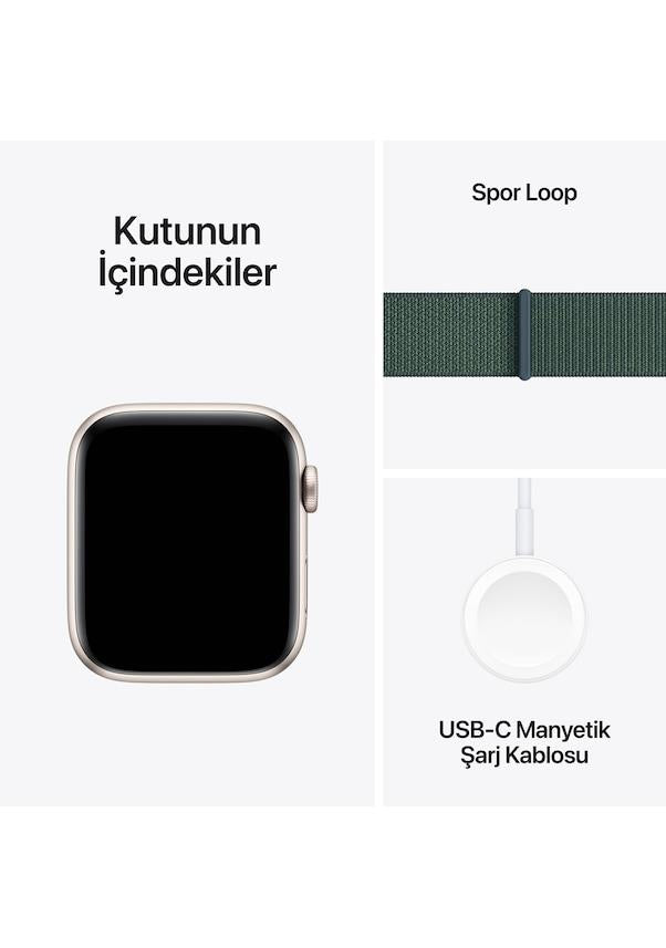 Apple Watch SE 2 2023 GPS 40mm Yıldız Işığı Alüminyum Kasa ve Göl Yeşili Spor Loop Kordon Akıllı Saat - Teşhir