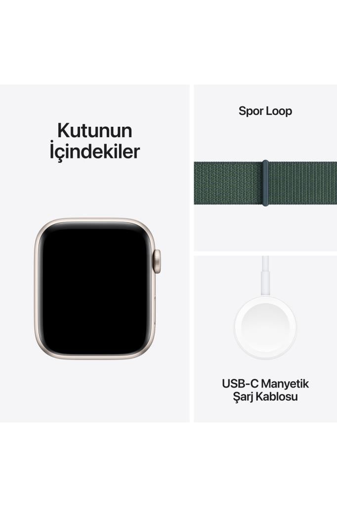 Apple Watch SE GPS 40mm Yıldız Işığı Alüminyum Kasa + Göl Yeşili Spor Loop - OUTLET
