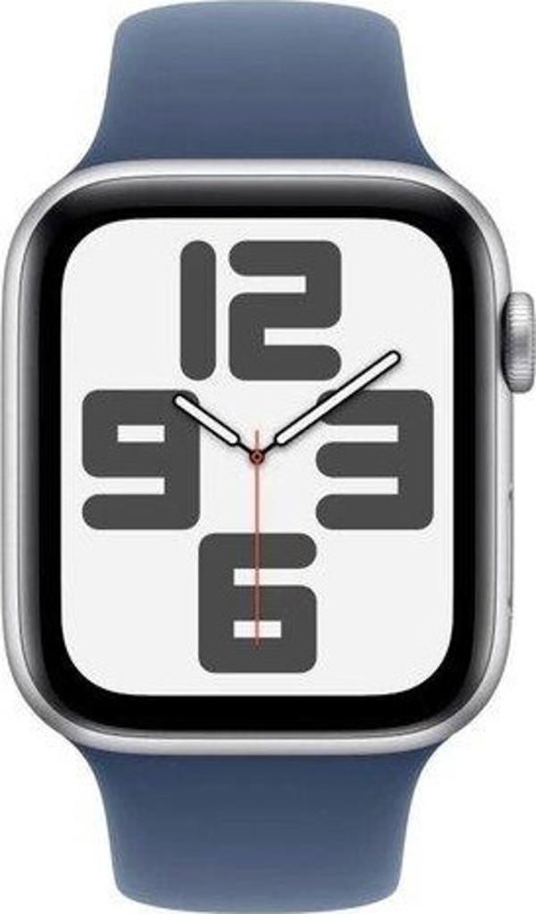 Apple Watch SE 2 2023 GPS 44mm Gümüş Rengi Alüminyum Kasa ve Kot Rengi Spor Kordon Akıllı Saat - Teşhir