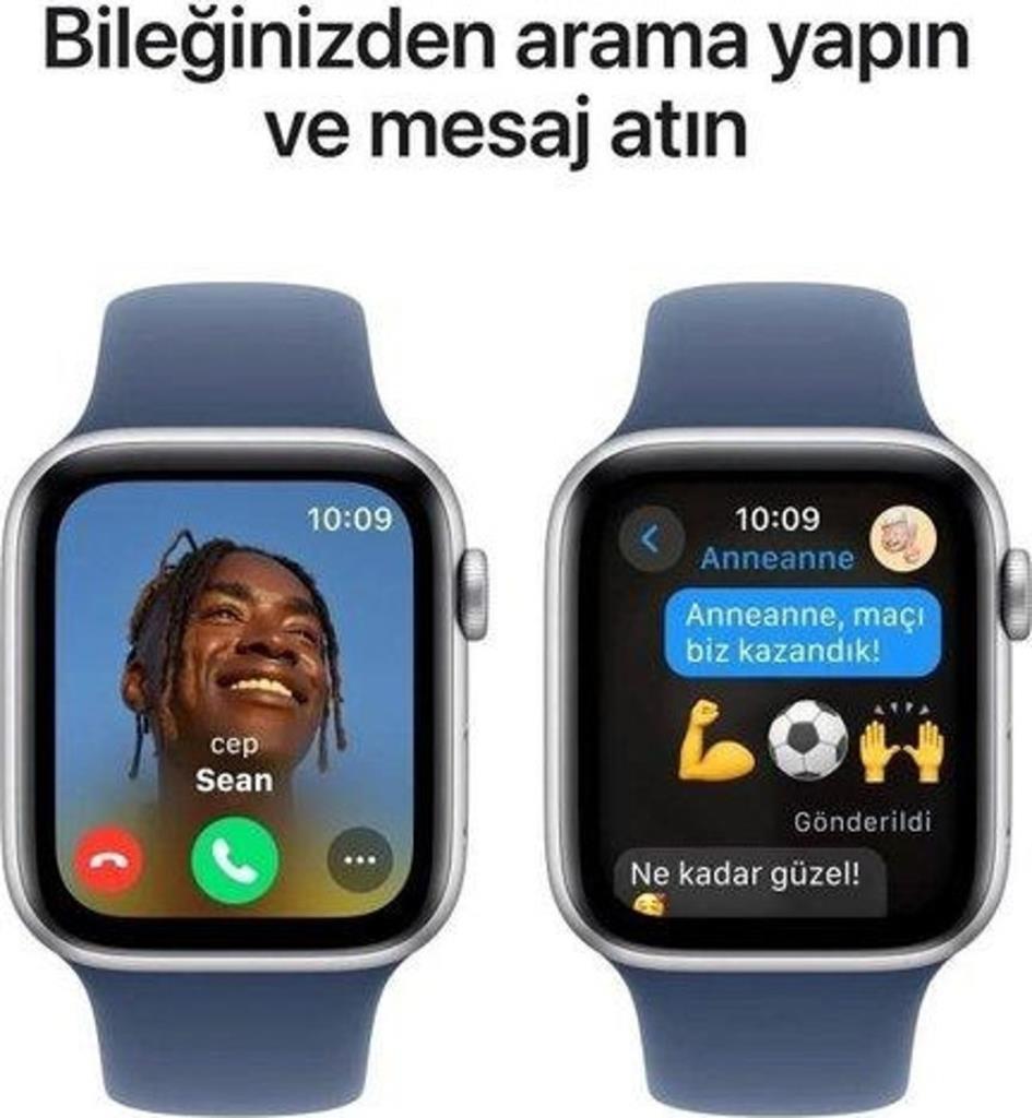 Apple Watch SE 2 2023 GPS 44mm Gümüş Rengi Alüminyum Kasa ve Kot Rengi Spor Kordon Akıllı Saat - Teşhir