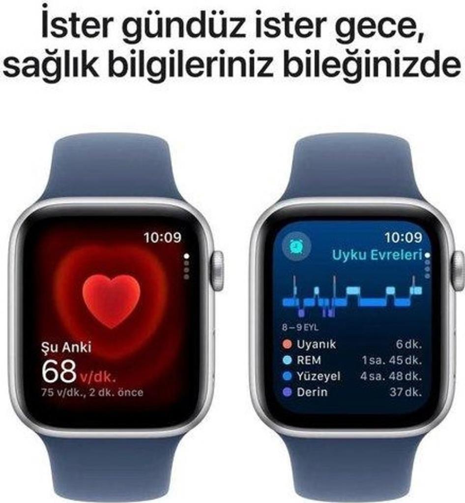 Apple Watch SE 2 2023 GPS 44mm Gümüş Rengi Alüminyum Kasa ve Kot Rengi Spor Kordon Akıllı Saat - Teşhir