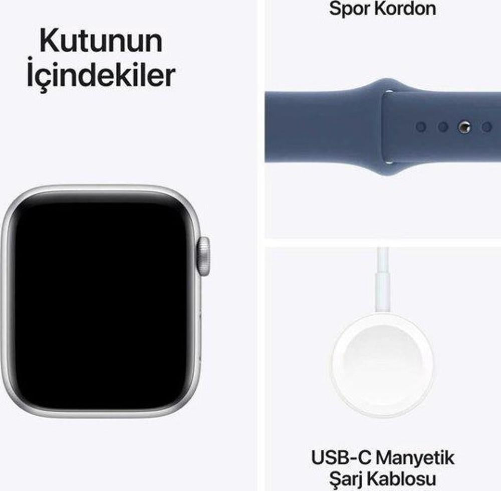 Apple Watch SE 2 2023 GPS 44mm Gümüş Rengi Alüminyum Kasa ve Kot Rengi Spor Kordon Akıllı Saat - Teşhir