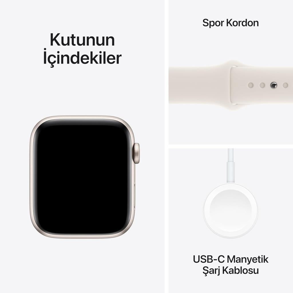 Apple Watch SE 2 2023 GPS 44mm Yıldız Işığı Alüminyum Kasa ve Spor Kordon Akıllı Saat