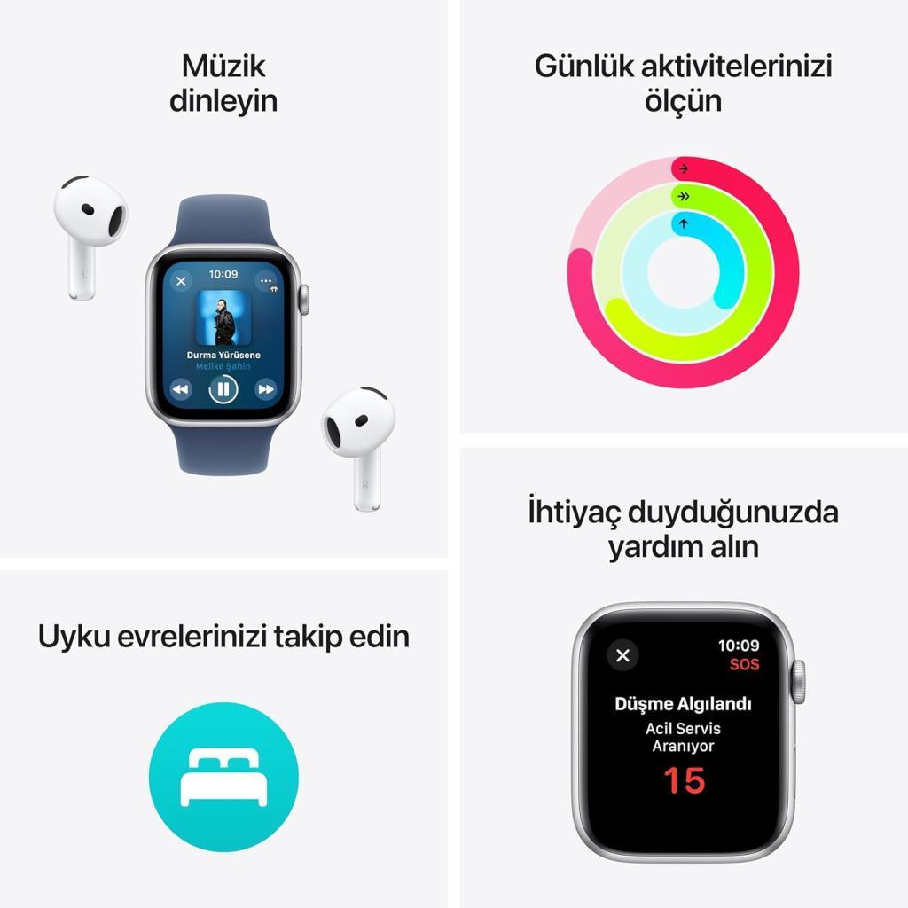 Apple Watch SE 2 2023 GPS 44mm Gece Yarısı Alüminyum Kasa ve Spor Kordon Akıllı Saat