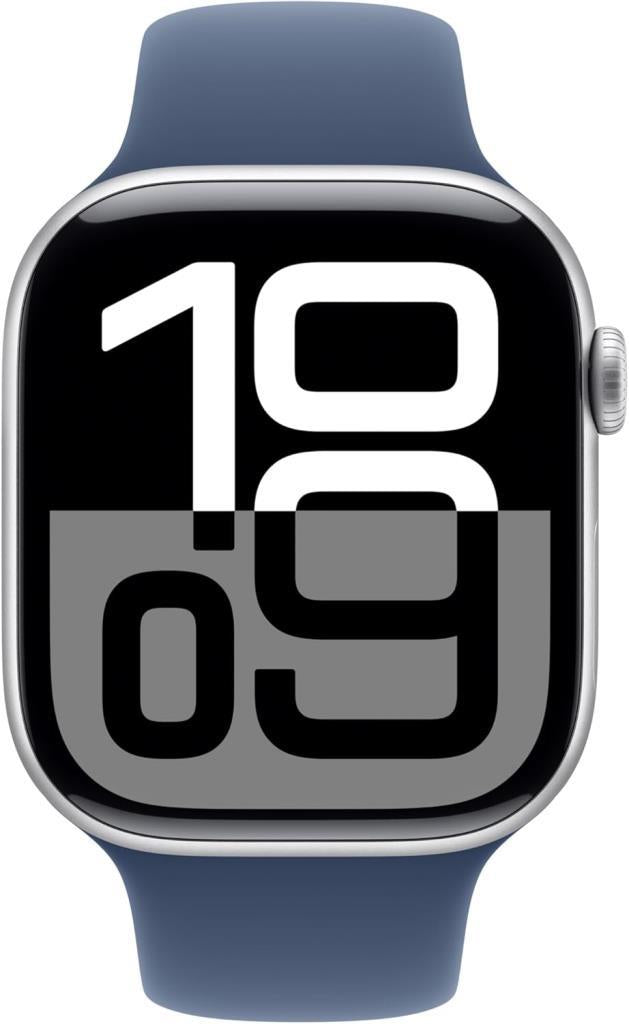 Apple Watch Series 10 GPS 46mm Silver Aluminum Case and Denim Sport Band Smartwatch - Display Model