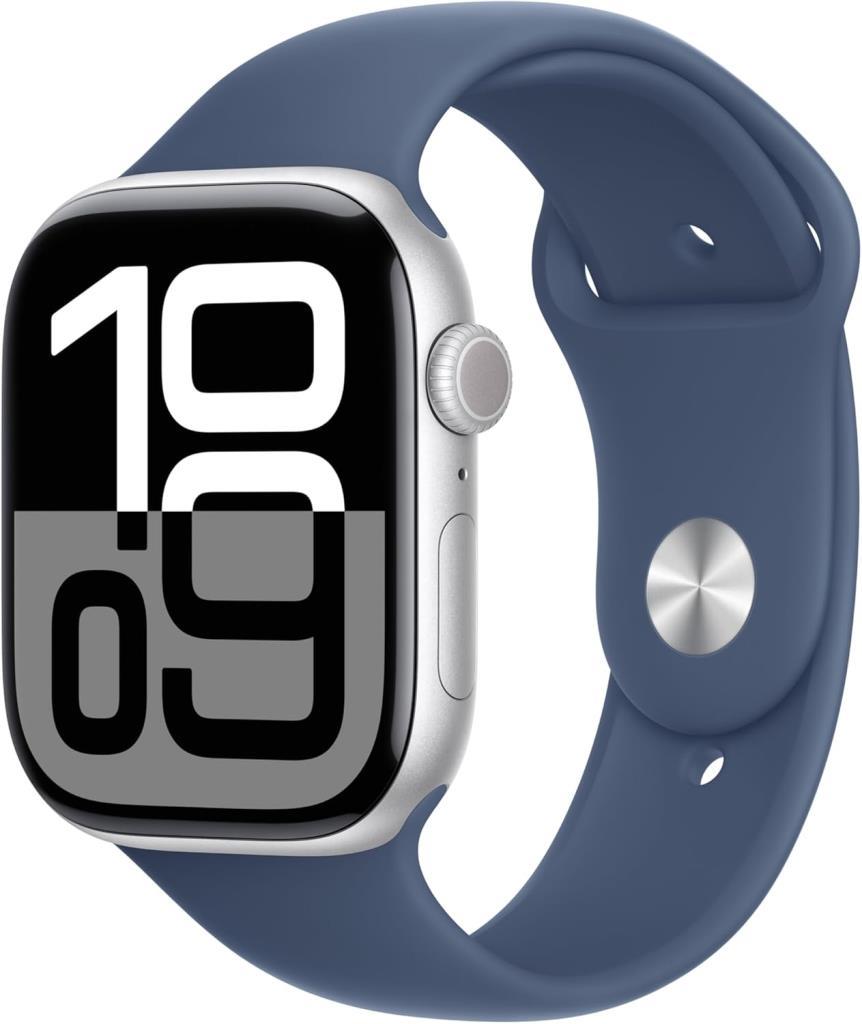 Apple Watch Series 10 GPS 46mm Silver Aluminum Case and Denim Sport Band Smartwatch - Display Model