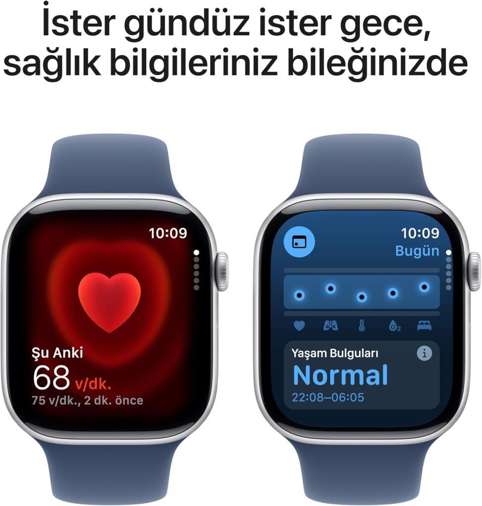 Apple Watch Series 10 GPS 46mm Gümüş Rengi Alüminyum Kasa ve Kot Rengi Spor Kordon Akıllı Saat - Teşhir